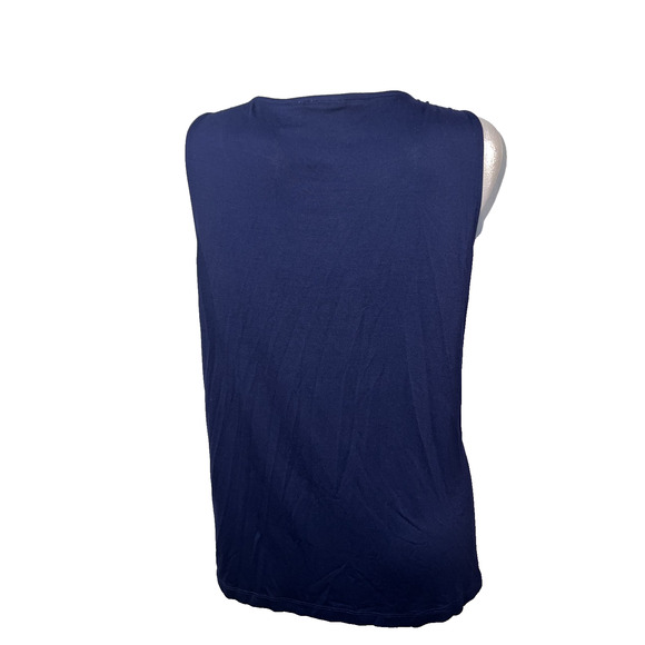 Easy wear By Chico’s Top Size L (2) Navy Blue Sequin Lined Tank Sheer Overlay - Picture 3 of 7